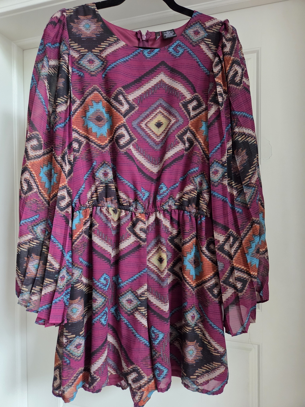 Fire Los Angeles Geometric Print Boho Tribal Long Sleeve Romper